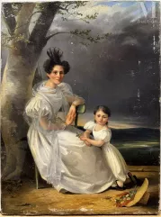 Ecole FRANCAISE du XIXe siècle-Taverne / Portraits de femmes, d'hommes, de militaire, de mères et d'enfants-img1