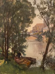 Emile DAMERON (Paris 1848 - Paris 1908)-Bord de rivière-img1