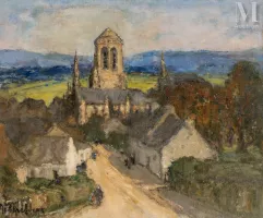 Louis Marie DESIRE- LUCAS (Fort de France 1869 - Douarnenez 1949)-L’église de Locronan, étude préparatoire 1932-img1