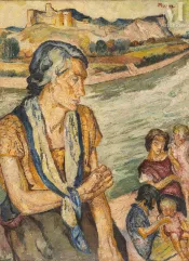 Mela MUTER (Varsovie 1876 - Paris 1967)-Femme et enfants sur l'île de la Barthelasse et vue sur le Fort Saint-André de Villeneuve-lez-Avignon-img1