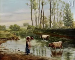 JOINT AU LOT 111 - Ecole FRANÇAISE du XXème siècle-Les trois vaches au ruisseau-img1