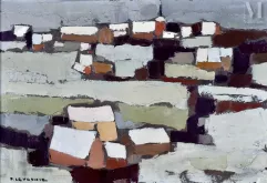 Pierre LEYGONIE (1923-2007)-En Bretagne, vue de village avec maisons et église-img1