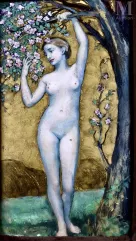 Ecole SYMBOLISTE du XIXème siècle-Femme nue près d'un arbre fleuri-img1