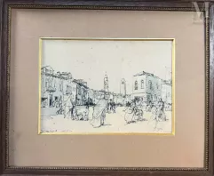 École FRANÇAISE du XXème siècle-Place animée en Afrique du nord-img1