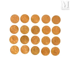 J* FRAIS ACHETEUR 14,4 TTC Lot de vingt pièces de 20 FF Or--img1