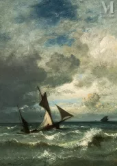 Jules DUPRE (1811-1889)-Voiliers en mer, coup de vent-img1