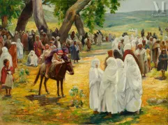 Gaston Jules Louis DUREL (Gaillac, 1879 - 1954)-Foule à la campagne au Maroc-img1