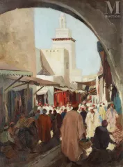 Max MOREAU (Soignies 1902 - Grenade 1992)-Souk à Sfax-img1