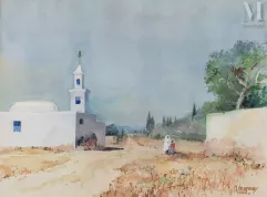 Jacques MARMEY (Marseille 1906 - Lyon 1988)-Vue d'une mosquée de Tunisie-img1