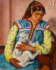 Frédéric MARIUS DE BUZON ( La Roque,1879 - Alger,1958 )-Femme au chat blanc-img1