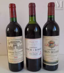 3 bouteilles de BORDEAUX : 1 CHÂTEAU LA LAGUNE 1995, 1 CHÂTEAU LYNCH BAGES 1982, 1 CHÂTEAU LARCIS DUCASSE 1994--img1