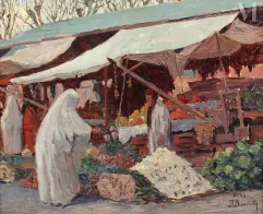 Maurice BOUVIOLLE (Beauvais 1893 - Marseille 1971)-Le marché aux légumes à Blida-img1