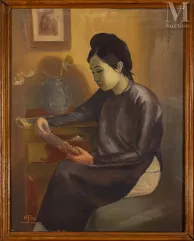 Nguyen MAI THU (XX ème siècle)-« Jeune femme contemplative », 1932-img1