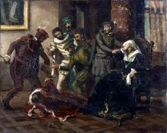 André LEROUX (1911-1997)-Scène de meurtre néo-médiévale-img1