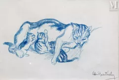 Ecole du XXème siècle-La chat et ses chatons-img1