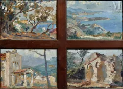 Ernest LELEU (Ecole Française du XXème siècle)-Roquebrune Cap Martin, vue sur la Mer et l'Italie-img1