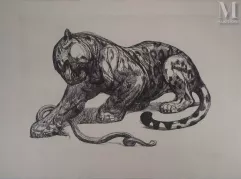JOUVE Paul  (1878-1973) Gravure-"Jaguar et serpent" c. 1926-img1
