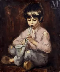 Robert VAN CLEEF (1914-?)-Jeune musicien au saxophone-img1