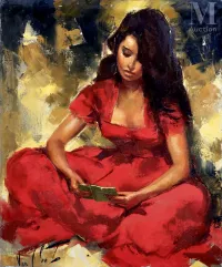 Robert VAN CLEEF (1914-?)-Femme à la robe rouge-img1