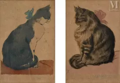 Eugène DELATRE (1864-1938), Maître graveur et imprimeur-Les deux chats : M. Ginguelino et Mlle Pignoufe-img1