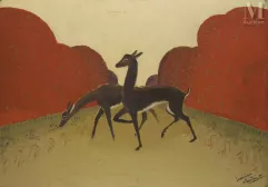 Dominique ALBERTINI (Actif au XXe siècle)-Deux biches-img1