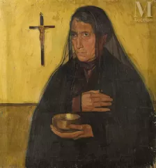 Ecole FRANCAISE du XXe siècle-Portrait de femme espagnole en prière-img1
