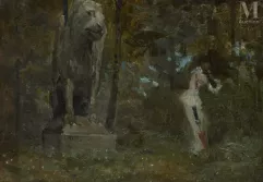 Ecole FRANCAISE du XXe siècle-Sculpture de lion dans la forêt-img1