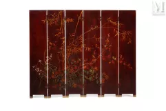 VIETNAM, Atelier de Thanh Le, XXe siècle-Paravent à six feuilles en bois laqué-img1