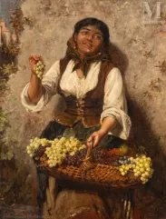 Edwin ROBERTS (Londres 1840 - 1917)-Paysanne italienne tenant du raisin-img1