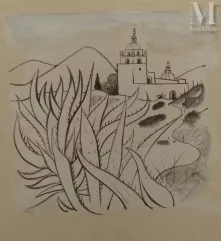 Pierre-Yves TREMOIS  (1921-2020)  Dessin-Village en Espagne-img1
