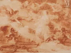 François BOUCHER  (1703-1770)
 Gravure-Allégorie de l'Amour, Anges et Colombes-img1