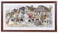 Harry ELIOTT (1882 - 1959)-"Chasse à cour traversant le marché du village"-img1