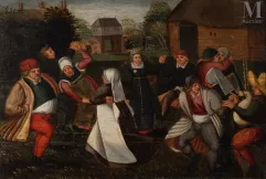 Ecole FLAMANDE de la fin du XVIe siècle, suiveur de Martin von CLEVE-La présentation des cadeaux de mariage / La danse de mariage-img1