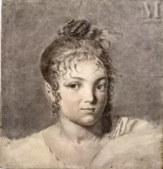 Ecole française vers 1800-Feuille d’études recto-verso : portrait de jeune femme en buste/études de plâtres-img1